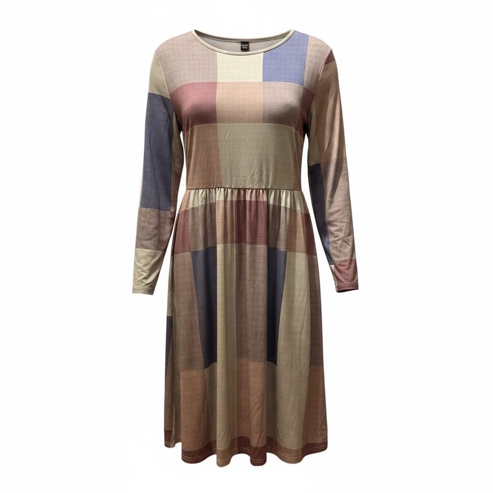 Emery Rose 2X Colorblock Midi Dress Long Sleeve Babydoll Plus Size
